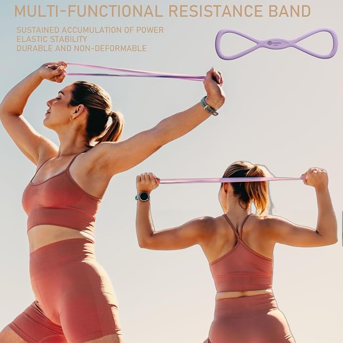 Figure 8 Resistance Bands for Women & Men – 15LB Silicone Pull Rope for Shoulder, Back & Arm Workout – Non-Slip Handles, Home Gym, Yoga & Physical Therapy – Toning, Posture Correction