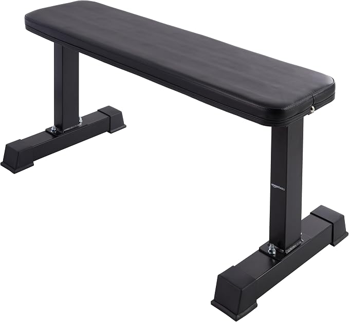 Amazon Basics Sturdy Flat Weight Bench for Home Gym, Strength Training, Stable Assembly, Black