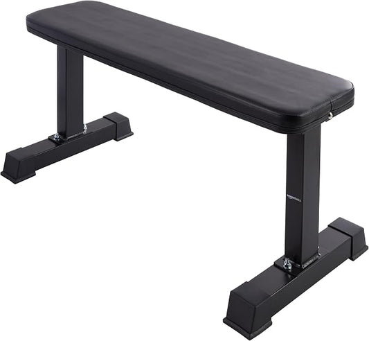 Amazon Basics Sturdy Flat Weight Bench for Home Gym, Strength Training, Stable Assembly, Black
