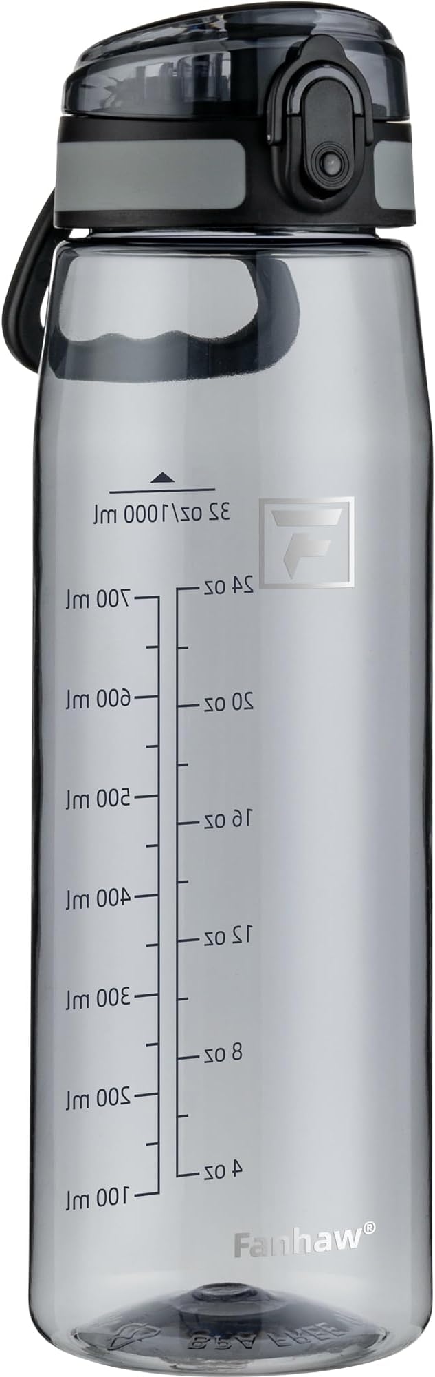Fanhaw 32 oz Clear Plastic Water Bottle, BPA Free Leakproof Tritan Sports Water Bottle with Chug Lid, Wide Mouth Reusable Bottle for Gym, Travel, School & Office (Gray)