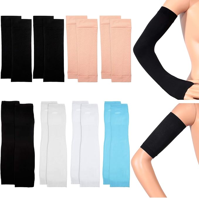 SATINIOR 8 Pairs Sun Protection Cooling Arm Sleeves Upper Compression Sleeve Plus Size Slimming Arm Shaper Wrap for Women