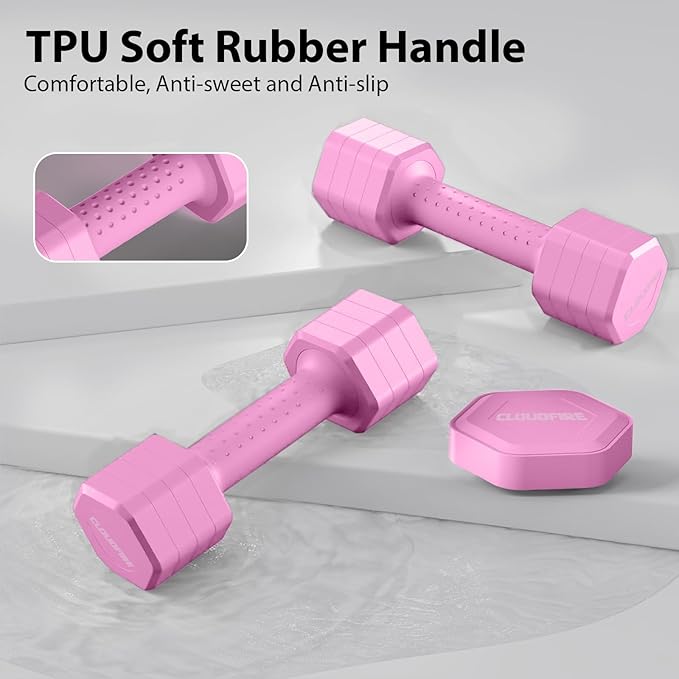 Adjustable Dumbbell Set of 2, 4 in 1 Free Weights Dumbbells Set, Hand Weights for Women at Home, 5 lb Dumbbells Set with Non-slip Comfort Handle for Home Gym Exercise Workout Training