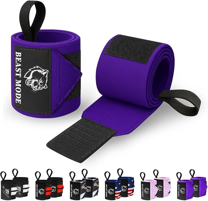 TECEUM Elastic Cotton Weightlifting Wrist Wraps with Thumb Loops, 1 Pair