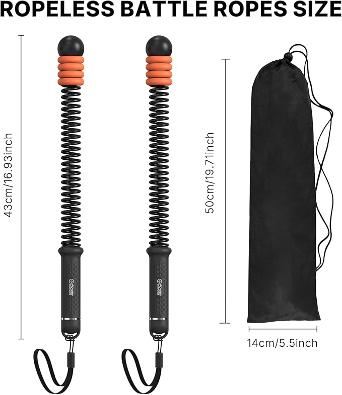 POWER GUIDANCE Adjustable Weighted Ropeless Battle Ropes with 4 Resistance Rings, Portable Cordless Battle Rope for Home Gym, Progressive Strength & Low-Impact HIIT Training for Men & Women，Black