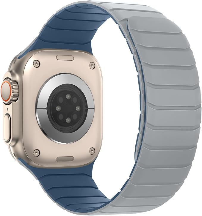 Tasikar Magnetic Bands Compatible with Apple Watch 42mm(Series 11/Series 10) 41mm 40mm 38mm Soft Silicone Replacement Loop Wristband for iWatch SE Series 11 10 9 8 7 6 5 4 3, Misty Grey-Blue