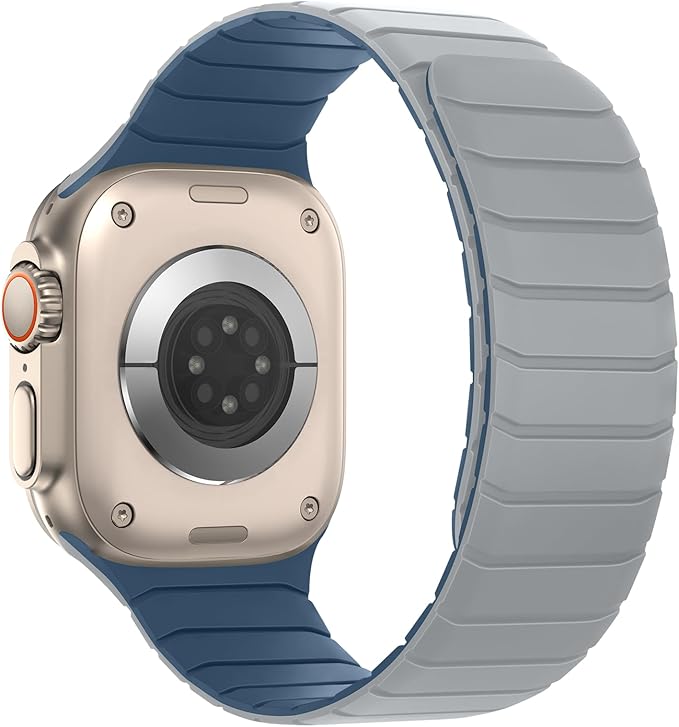 Tasikar Magnetic Bands Compatible with Apple Watch 49mm 46mm 45mm 44mm 42mm Soft Silicone Replacement Loop Wristband for iWatch Ultra 3 2 1 SE Series 11 10 9 8 7 6 5 4 3, Misty Grey-Blue