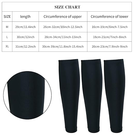 3 Pairs Calf Compression Sleeves for Men And Women Football Leg Sleeve Footless Compression Sock for Running Athlete Cycling (Black, Medium)