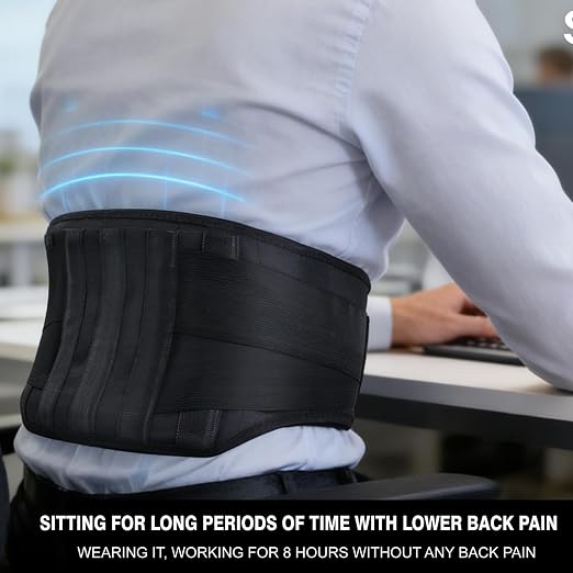 Back Brace for Men Lower Back Pain, Work Lumbar Support Belt | Wide Back Support Belt, 5 Removable Metal Stays, Breathable Support for Work & Lifting, Sciatica & Disc Relief (L:37"-41")