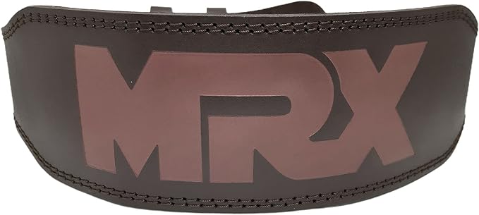 MRX Weight Lifting Belt Genuine Leather - 4 Inches Wide 8mm Thick Padded Lumbar Back Support Double Prong Powerlifting Belts Heavy Duty Deadlifts Workout Squats & Exercise Belt for Men & Women