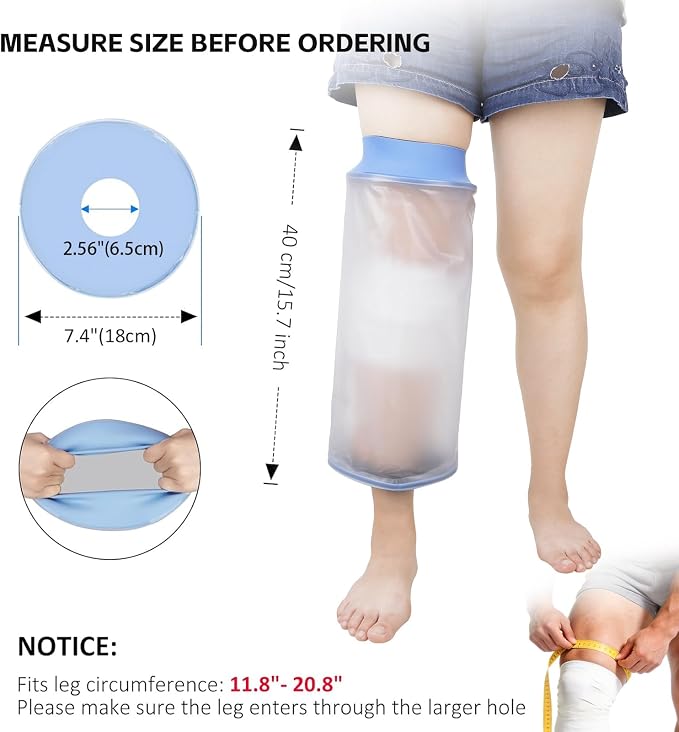 Zoyehoo Waterproof Knee Cover for Shower Adult After Surgery, Reusable | Knee Surgery Shower Cover Watertight Cast Protector for Replacement Surgery Wound Burns Broken, Soft Stretchy