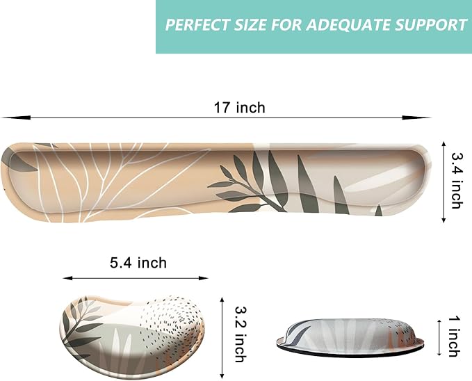 Keyboard Wrist Rest Mouse Wrist Support Set, Memory Foam Wrist Rest Pad for Computer Laptop Keyboard Mouse, Ergonomic Wrist Cushion Support for Typing Pain Relief, Gaming Home Office, Leaves Buff