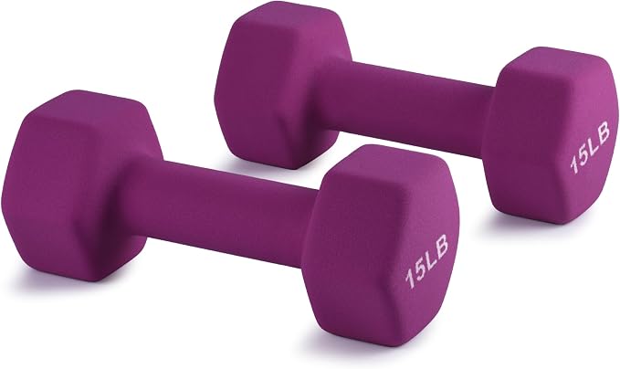Portzon Dumbbells Neoprene with Non Slip Grip weight for Total Body Workout Compatible with of 2 Set,1-15 LB, Anti-Slip, Anti-roll, Hex Shape
