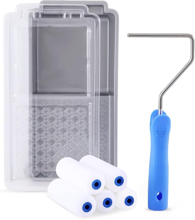 Mister Rui Foam Paint Roller, 4 inch Paint Roller 8 Pack, Small Paint Roller, High Density Foam Paint Roller Tray and Liner Set, Sponge Rollers for Painting and Staining | High Density Small Foam Roller Brush Tray and Liner Set, Sponge Rollers for Pain...