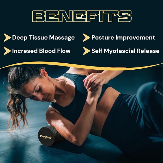 Fitizen Foam Roller – Muscle Massage Rehab Stiff Back Pain Physical Therapy Deep Tissue Firm Exercise Equipment Home Gym Stress Yoga Pilates for The Fit Citizen by FitNation