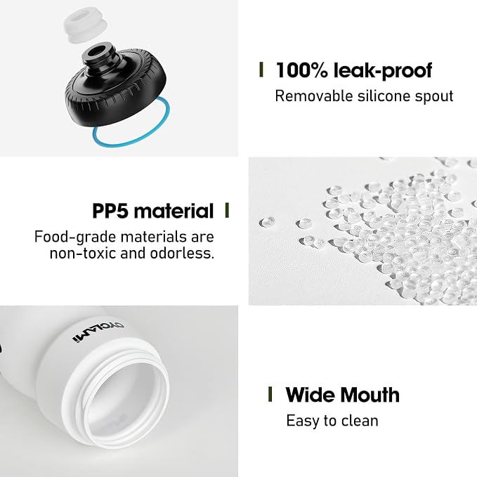 Bike Water Bottle 22oz/650ml Cycling Squeeze Water Bottle BPA Free Leakproof Easy-Squeeze Sports Bottles for Bicycle Gym Camping Hiking Domestique White