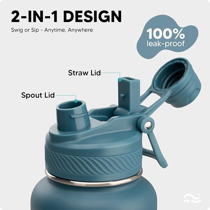 Swigina Insulated Water Bottle with Silicone Boot (36hrs Cold/18hrs Hot) - DIY Stickers, Leakproof, BPA Free, 24 oz [2-IN-1 LID]