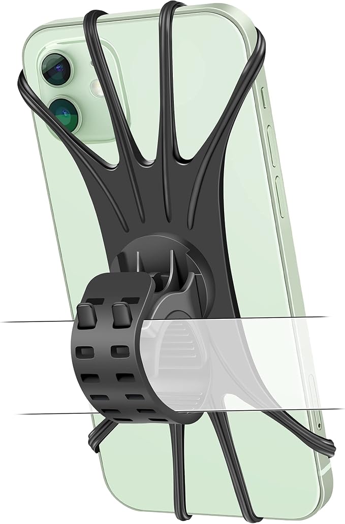 Bike Phone Mount - Universal Silicone Cellphone Holder - Adjustable Road Mountain Bicycle Handlebar Rack Clamp Accessories for iPhone 17 16 15 14 13 Pro Max Plus Air for Scooter Stroller