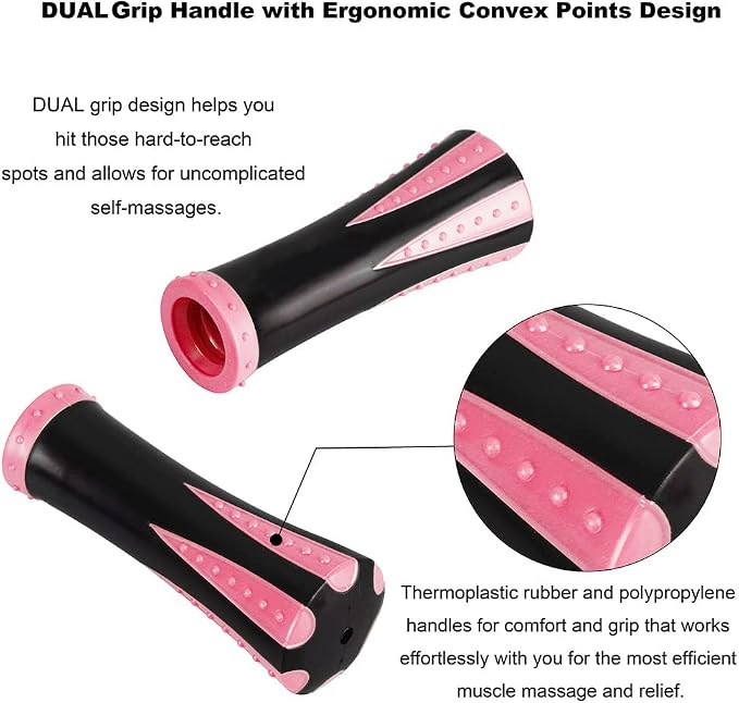 YANSYI Professional 9-Roller Deep Tissue Massage Stick - Portable Muscle Recovery Roller for Athletes, Relieves Post-Workout Soreness & Leg/Back Pain - Portable Physio Tool (Pink)