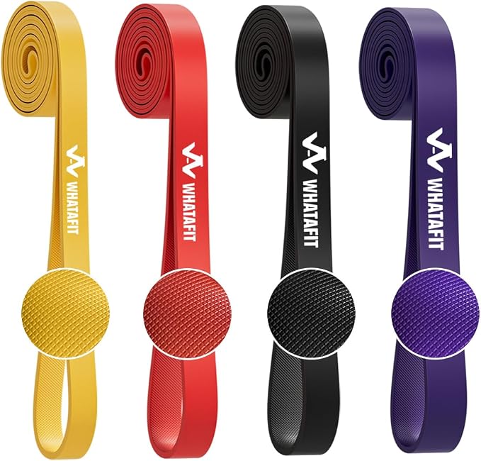 WHATAFIT Resistance Bands, Pull Up Assist Bands with Handles, Door Anchor | Natural Latex Rubber, Progressive Tension, Exercise Loop for Full-Body Fitness, Portable Gym Bag, Warm-Up & Stretch