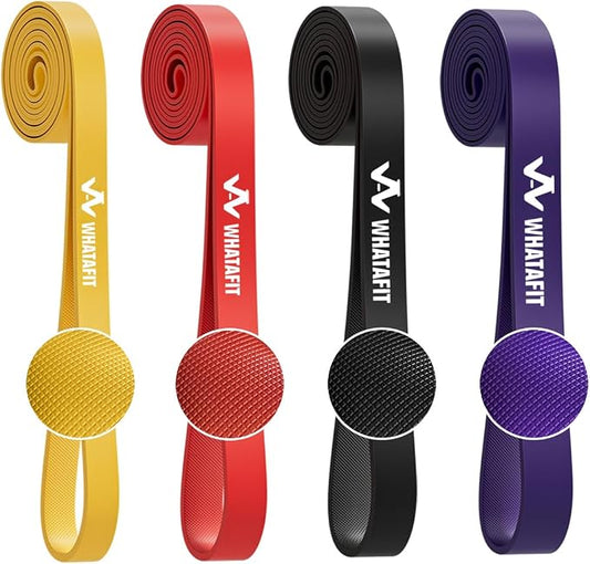 WHATAFIT Resistance Bands, Pull Up Assist Bands with Handles, Door Anchor | Natural Latex Rubber, Progressive Tension, Exercise Loop for Full-Body Fitness, Portable Gym Bag, Warm-Up & Stretch