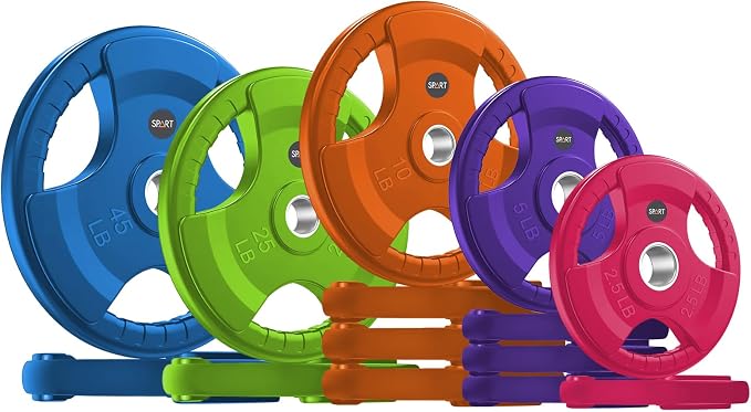 SPART 2-Inch Color Rubber Coated Olympic Grip Plate in Pairs or Single for Strength Training, Weightlifting and Bodybuilding, Solid Cast Iron Weight Plates for Barbell, 2.5LB/5LB/10LB/25LB/35LB/45LB, Two Years Warranty