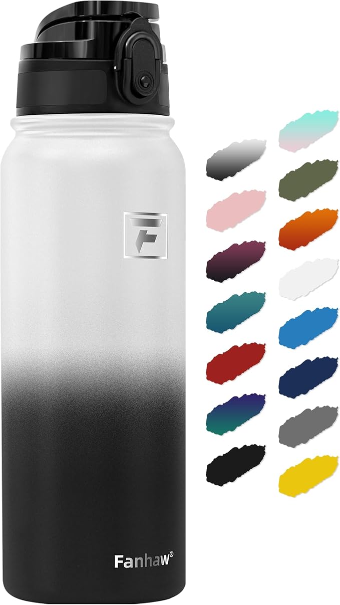 Fanhaw 20 oz Insulated Stainless Steel Water Bottle with Anti-Dust Chug Lid, Leakproof Vacuum Metal Everyday Use Bottle for Kids, Teens & Adults, Back to School Essentials (White Black)