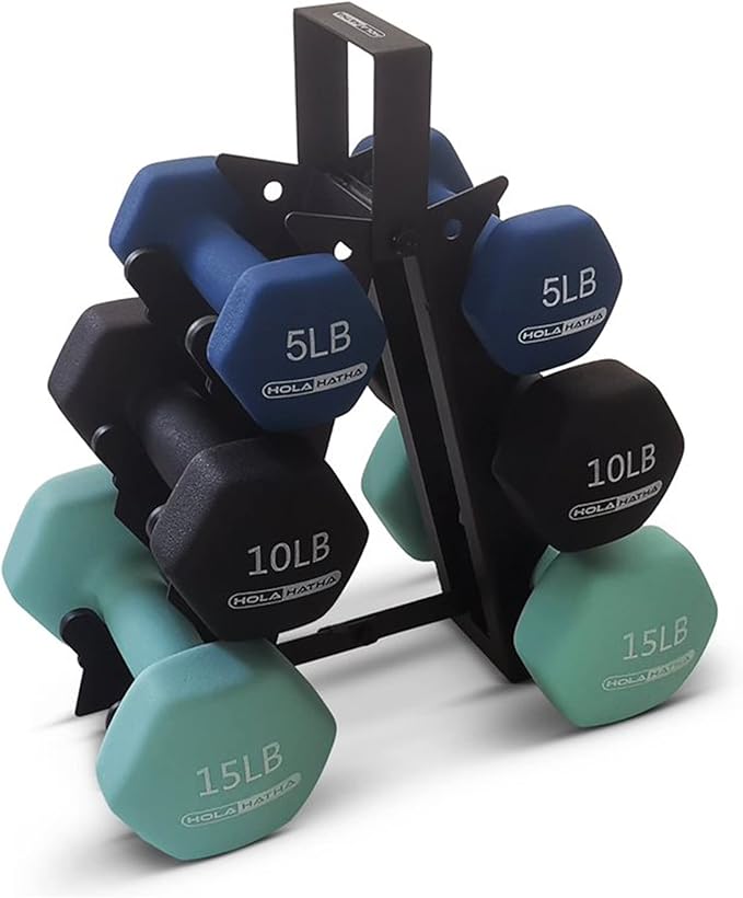 HolaHatha 1, 2 and 3 lb Neoprene Dumbbell Strength Training Weight Set with Rack