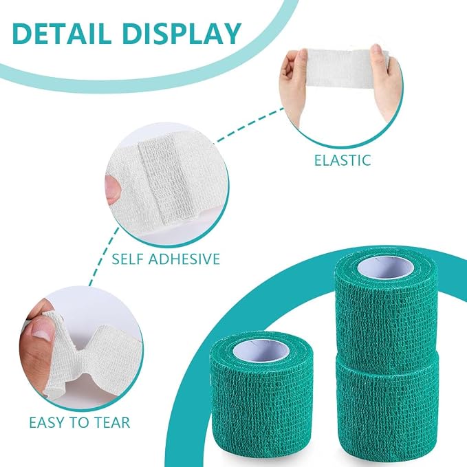 KISEER 15 Pack 2 Inch x 5 Yards Green Self Adhesive Bandage Breathable Cohesive Bandage Wrap Rolls Elastic Self-Adherent Tape for Stretch Athletic, Sports, Wrist, Ankle