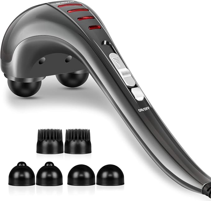 HANGSUN Handheld Back Massager for Pain Relief, Electric Double Head Percussion for Neck, Shoulder, Leg, Foot, Body Muscle Relaxation, Deep Tissue Massager MG460, Corded, 2.3 lbs, Metallic Gray