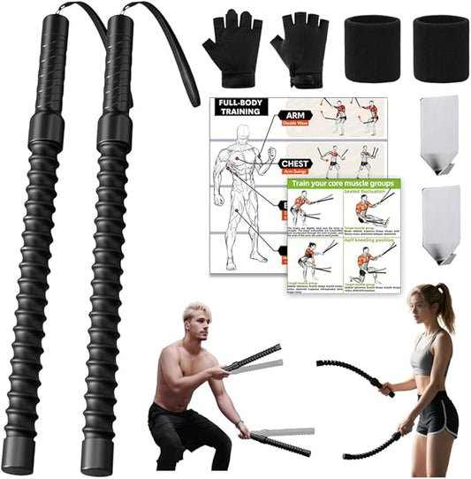 Ropeless Battle Ropes, Weighted Portable Workout Ropes For Home Gym 2PCS | Cordless Jump/Arm Exerciser With Non-Slip Gloves & Training Poster – HIIT, Low-Impact Cardio & Strength/Muscle Training
