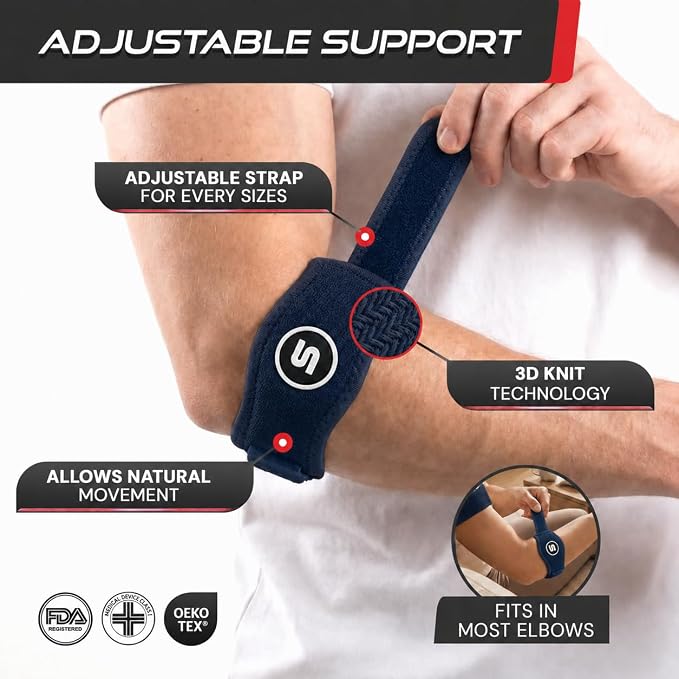 Sleeve Stars Tennis Elbow Brace for Men & Women, Elbow Brace for Tendonitis, Tennis Elbow Strap, Golfers Elbow Brace, Elbow Support Wrap for Tennis Elbow Relief, Fits 9"-23" (Pair/Navy Blue)