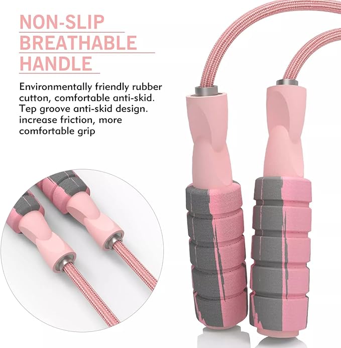 Jump Rope Cotton Adjustable Skipping Weighted jumprope for Women，Adult and Children Athletic Fitness Exercise Jumping Rope (Pink)