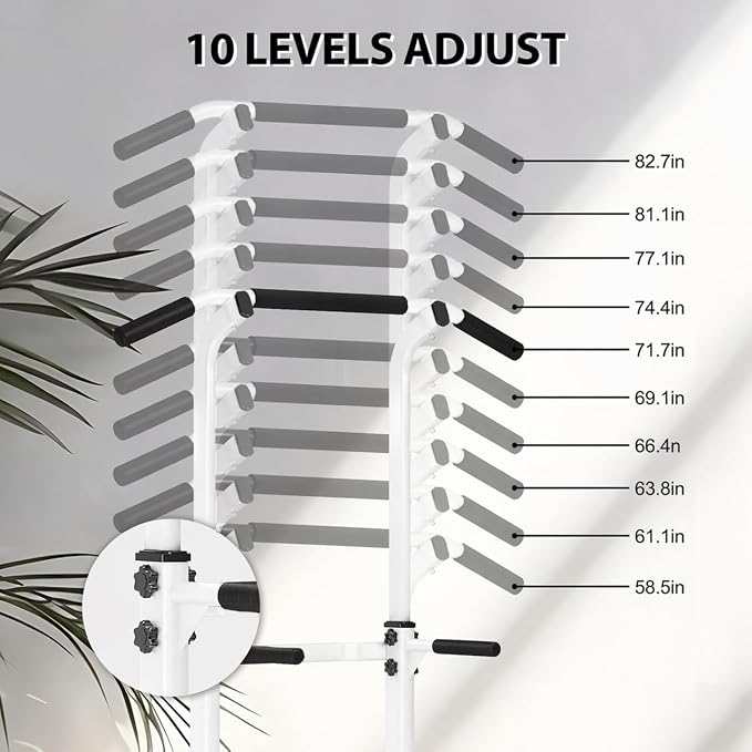 Adjustable Power Tower Pull Up Bar Dip Station, Free Standing Pull Up Rack Dip Station for Home Gym, 400LBS Capacity Height Heavy Duty Multi-Function Home Strength Training Fitness Workout Equipment
