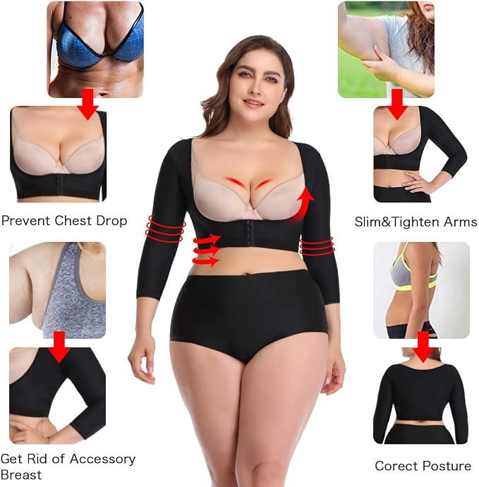 woahee Women's Arm Shaper Plus Size Arm Faja Compression Sleeve Garment Post Surgical Arm Shapewear