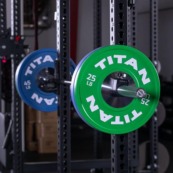 Titan Fitness Elite Olympic Bumper Plates, Competition Weight Plates, Rubber with Steel Hub Insert, Sold as a Pair, for Olympic Weightlifting and Cross-Training Workouts