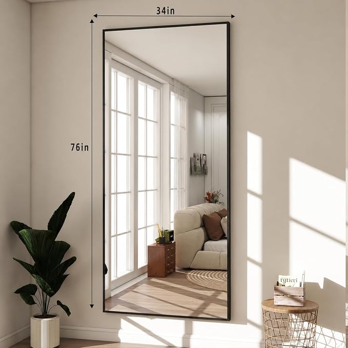 BEAUTYPEAK 76"x34" Rectangle Full Body Floor Mirrors, Full Length Mirror | Hanging or Leaning, Aluminum Alloy Frame Wall Mirror for Bedroom, Dressing Room, Black