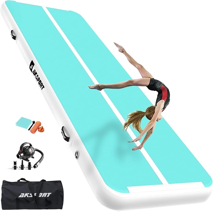 AKSPORT Gymnastics Air Mat Tumble Track Tumbling Mat Inflatable Floor Mats with Air Pump for Home Use/Tumble/Gym/Training/Cheerleading/Parkour/Beach/Park/Water