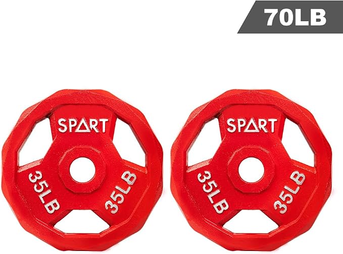 SPART Color Coded Weight Plate 2-Inch Cast Iron Tri-Grip Plate for Barbell,Solid Cast Iron Olympic Weight Plates for Strength Training, Weightlifting, Crossfit, 2.5/5/10/15/25/35/45LB, Single/Pair/Set