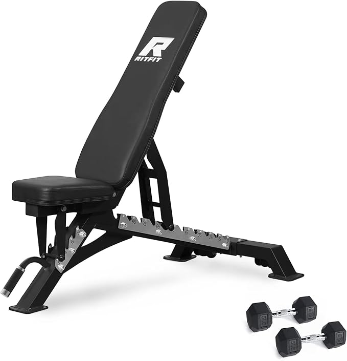 RITFIT Adjustable Weight Bench, Incline Decline Flat, 1300LB Capacity | Full Body Workout Bench for Home Gym Strength Training, 10 Backrest Positions, 3 Seat Angles, Heavy Duty Steel Frame