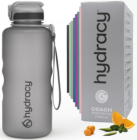 Hydracy 2L Large Water Bottle, Shatterproof, BPA Free Tritan Plastic, Leakproof, Zero Condensation, With Detachable Carry Strap, Spillproof Lid, Convenient Silicon Spout, Ideal for Gym, Yoga | Leakproof,BPA Free,No Sweat Neoprene Sleeve,Carry Strap,Dai...