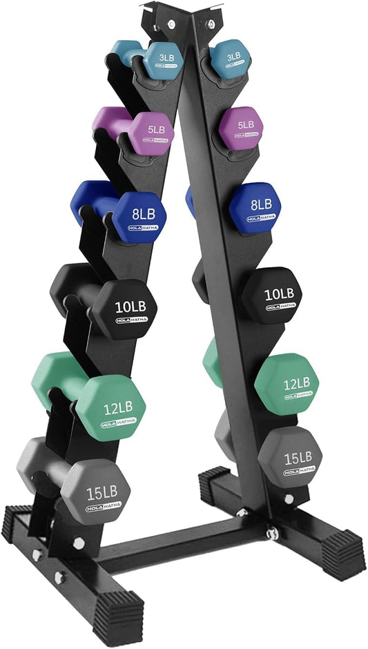 HolaHatha 1, 2 and 3 lb Neoprene Dumbbell Strength Training Weight Set with Rack