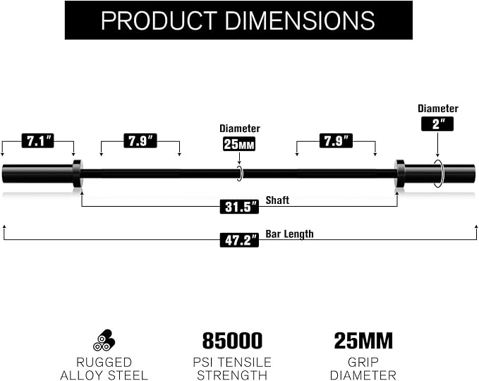 RITFIT Olympic Barbell 4ft/6ft - 2 Inch Weight Bar for Strength Training, Weightlifting, Squat, Deadlift, Bench Press, Curl, Overhead Press - 350lbs/500lbs Capacity