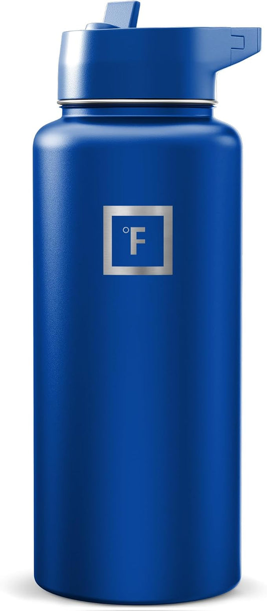 IRON °FLASK 32 oz Wide Mouth Water Bottle with Straw | Insulated Stainless Steel Sports Water Bottle with Leakproof Straw Lid - BPA Free, Cold 24 Hrs, Sweat Free (Twilight Blue)
