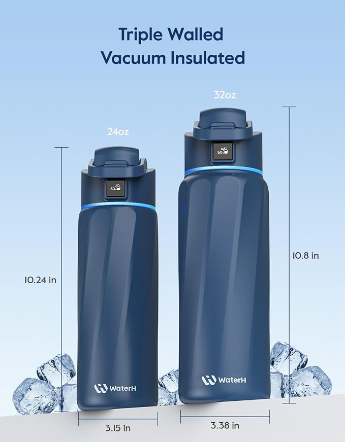 WaterH BOOST Smart Water Bottle Tracker with Reminder to Drink Water, 24oz | BPA-Free Double Wall Vacuum Insulated Stainless Steel, Leakproof, Smart App Tracking, Fits Cup Holders, Wide Mouth for School