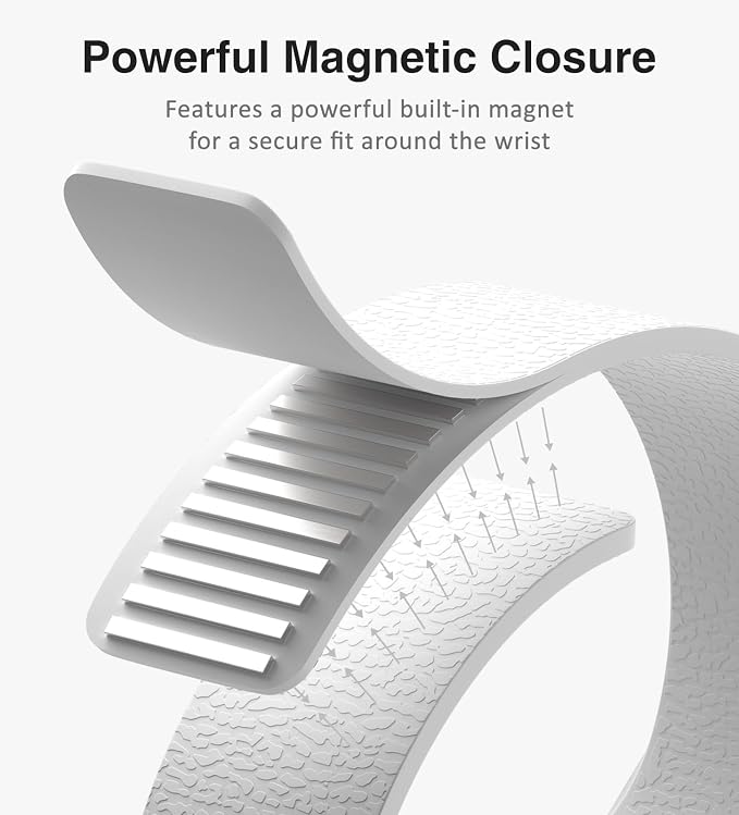 Magnetic Silicone Band Compatible with Apple Watch Band Ultra 3/2/1 & SE 3/2/1 & Series 11 10 9 8 7 6 5 4 3 49mm 46mm 45mm 44mm Strong Magnetic Clasp, Waterproof & Adjustable (White)