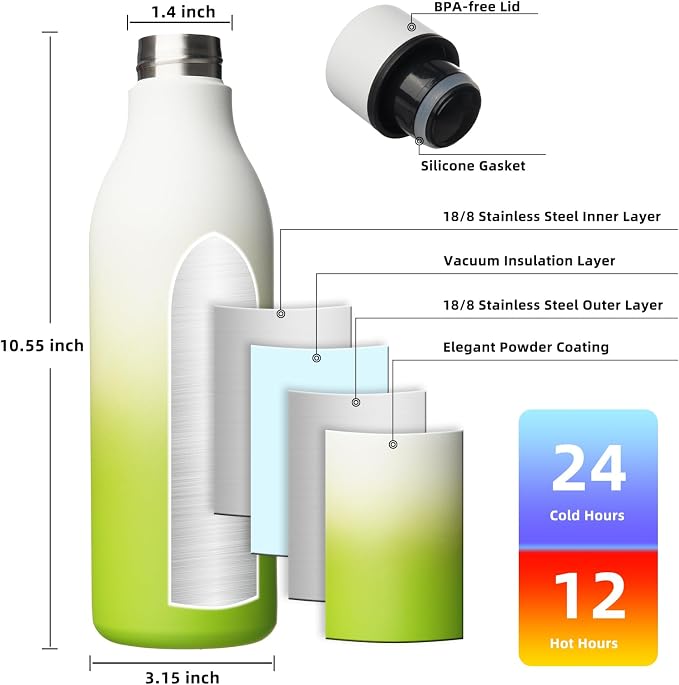 BJPKPK 25oz Insulated Water Bottle, Stainless Steel Bottle with Carry Strap | Keep Cold & Hot Vacuum Insulation, Leak-Proof BPA-Free Design, Slim Bottle Fits Most Cup Holders for Gym, Office & Travel