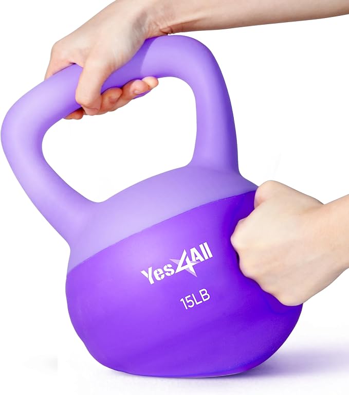 Yes4All Soft Kettlebell, PVC Strength Training Kettlebells for Women, Floor Protection & Quiet, Wide Handle, Aesthetic Soft Weights (5,10,15,20lb) for Home Gym, Fitness Beginners
