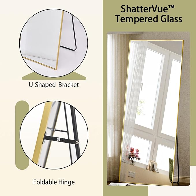BEAUTYPEAK Full Length Mirror, 71"x26" Floor Mirrors, Gold | Standing Hanging or Leaning Against Wall Body Dressing Wall-Mounted Mirror with Aluminum Alloy Thin Frame for Living Room
