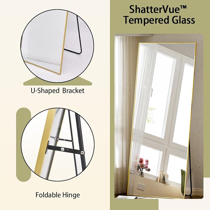 BEAUTYPEAK Full Length Mirror 64"x21" Floor Mirrors | Nano Glass, Standing Rectangle Mirrors Body Dressing Wall-Mounted for Living Room, Bedroom, Black