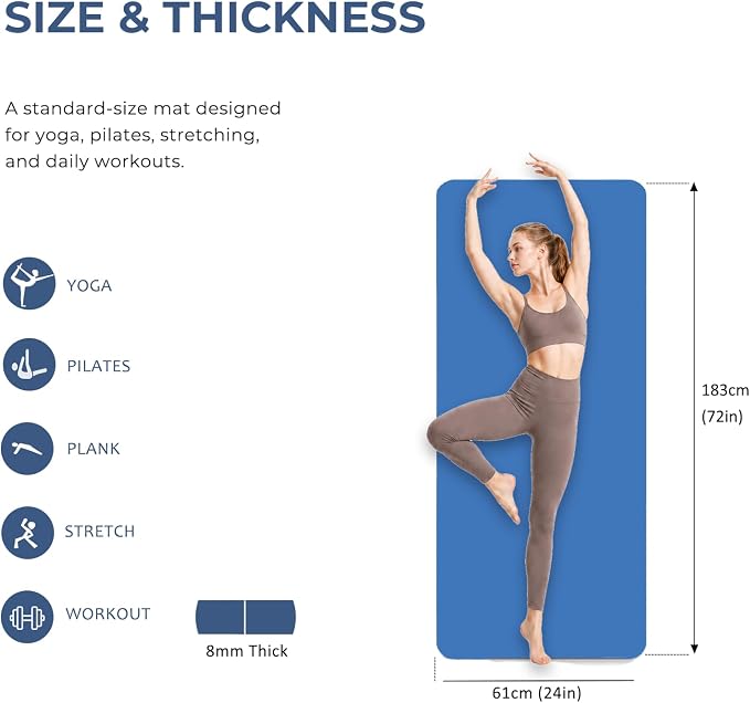 Yoga Mat 72''x24''/35''(8mm/10mm) for Beginners, Thick and Wide Yoga Mat with Carrying Strap for Pilates, Stretching and Home Workout